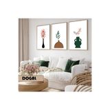 Harika bir ev Çocuk Odası Oturma Salonu-Minimalist Modern Bohem Vazoda Bitkiler|Ahşap Çerçeveli 3Lü Mdf Ahmdf,Krem 60 x 40
