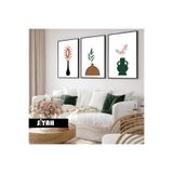 Harika bir ev Çocuk Odası Oturma Salonu-Minimalist Modern Bohem Vazoda Bitkiler|Ahşap Çerçeveli 3Lü Mdf Ahmdf,Siyah 60 x 40