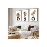 Harika bir ev Çocuk Odası Oturma Salonu-Minimalist Modern Bohem Vazolu Bitki 02 |Ahşap Çerçeveli 3Lü Mdf Ahmdf,Krem 30 x 20