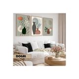 Harika bir ev Çocuk Odası Oturma Salonu-Minimalist Modern Bohem Vazolu Bitkiler 04 |Ahşap Çerçeveli 3Lü Mdf Ahmdf,Krem 70 x 50
