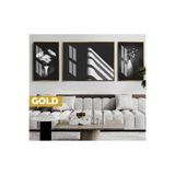 Harika bir ev |Elegant Siyah&Beyaz Set Vazoda Çiçek Model|Çerçeveli Temperli Cam Tablo 3Lü Yatay,Gold 60 x 190