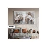 Harika bir ev |Gri-Bronz Melek Kanatları Modeli |Çerçeveli Temperli Cam Tablo Tekli Yatay,Beyaz 60 x 90