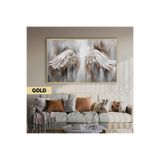 Harika bir ev |Gri-Bronz Melek Kanatları Modeli |Çerçeveli Temperli Cam Tablo Tekli Yatay,Gold 50 x 70