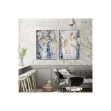 Harika bir ev |Gri-Gold Soyut Ağaç Kelebek Kombini Iı |Temperli Çerçeveli Cam Tablo 2Li Dikey,Beyaz 40 x 60