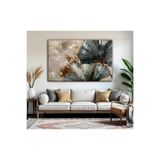 Harika bir ev | Gri Kahve Renk Yaprak Desenlimodel | Tekli Yatay Kanvas Tablo,Çok Renkli 80 x 120