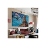 Harika bir ev Hari?Kabi?Rev|Pembe Çi?Çekli? Ağaç Eiffel Detayli Tablo |Tekli? Çerçevesi?Z Yatay Kanvas Tablo, 50 x 70
