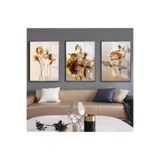 Harika bir ev |Krem-Gold Gül Çiçek Kombini |Çerçeveli Cam Tablo 3Lü Dikey,Gümüş 50 x 70