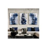 Harika bir ev |Lacivert-Gümüş Sevilen Çiçek Ve Abstracrt Kombini |Çerçeveli Cam Tablo 3Lü Dikey,Gold 50 x 70