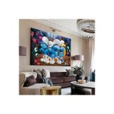 Harika bir ev |Mavi-Kırmızı-Sarı Şirinler Tablosu 4 |Tekli Çerçevesiz Yatay Kanvas Tablo, 50 x 70