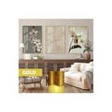 Harika bir ev |Orkide Yazı Detaylı Kombini (Orchıd)|Çerçeveli Cam Tablo 3Lü Dikey,Gold 30 x 40