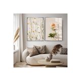 Harika bir ev |Papatya Ve Şakayık Çiçeği Kombini |Çerçeveli Cam Tablo 2Li Dikey,Gümüş 40 x 60