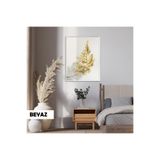 Harika bir ev |Parlak Altın Eğrelti Otu |Çerçeveli Temperli Cam Tablo Tekli Dikey,Beyaz 50 x 70