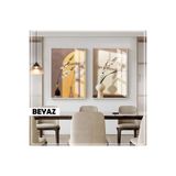 Harika bir ev |Sevilen Vazoda Bitkili Bohem Kombini |Çerçeveli Cam Tablo 2Li Dikey,Beyaz 30 x 40