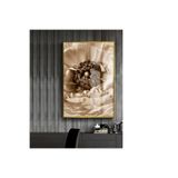 Harika bir ev |Siyah Soft Şakayık Çiçeği Özü Detay |Çerçeveli Temperli Cam Tablo Tekli Dikey,Gold 50 x 70