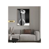 Harika bir ev |Siyah&Beyaz Bohem Vazo Çiçek Modeli 04 |Çerçeveli Temperli Cam Tablo Tekli Dikey,Gold 50 x 70
