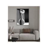 Harika bir ev |Siyah&Beyaz Bohem Vazo Çiçek Modeli 04 |Çerçeveli Temperli Cam Tablo Tekli Dikey,Gümüş 60 x 90