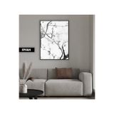 Harika bir ev |Siyah&Beyaz Çiçek Dallı Ağaç Modeli 01 |Çerçeveli Temperli Cam Tablo Tekli Dikey,Siyah 40 x 60