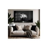 Harika bir ev |Siyah&Beyaz Renk Vazoda Çiçek Model |Çerçeveli Temperli Cam Tablo Tekli Yatay,Beyaz 40 x 60