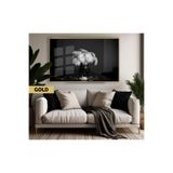 Harika bir ev |Siyah&Beyaz Renk Vazoda Çiçek Model |Çerçeveli Temperli Cam Tablo Tekli Yatay,Gold 30 x 40