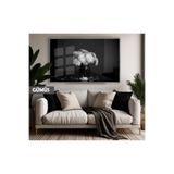 Harika bir ev |Siyah&Beyaz Renk Vazoda Çiçek Model |Çerçeveli Temperli Cam Tablo Tekli Yatay,Gümüş 40 x 60