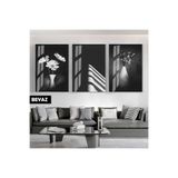 Harika bir ev |Siyah&Beyaz Set Vazoda Çiçek Kombini|Çerçeveli Cam Tablo 3Lü Dikey,Beyaz 30 x 40