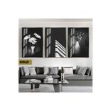 Harika bir ev |Siyah&Beyaz Set Vazoda Çiçek Kombini|Çerçeveli Cam Tablo 3Lü Dikey,Gold 20 x 30