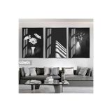 Harika bir ev |Siyah&Beyaz Set Vazoda Çiçek Kombini|Çerçeveli Cam Tablo 3Lü Dikey,Gümüş 50 x 70