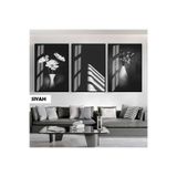 Harika bir ev |Siyah&Beyaz Set Vazoda Çiçek Kombini|Çerçeveli Cam Tablo 3Lü Dikey,Siyah 40 x 60