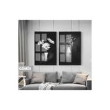Harika bir ev |Siyah&Beyaz Set Vazoda Çiçek Modern Kombini|Çerçeveli Cam Tablo 2Li Dikey,Gümüş 50 x 70