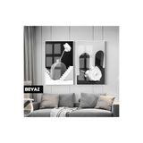 Harika bir ev |Siyah&Beyaz Set Vazoda Gül Bohem Kombini |Çerçeveli Cam Tablo 2Li Dikey,Beyaz 50 x 70
