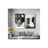 Harika bir ev |Siyah&Beyaz Set Vazoda Gül Bohem Kombini |Çerçeveli Cam Tablo 2Li Dikey,Gold 30 x 40