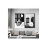 Harika bir ev |Siyah&Beyaz Set Vazoda Gül Bohem Kombini |Çerçeveli Cam Tablo 2Li Dikey,Gümüş 40 x 60