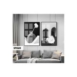 Harika bir ev |Siyah&Beyaz Set Vazoda Gül Bohem Kombini |Çerçeveli Cam Tablo 2Li Dikey,Siyah 50 x 70