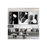 Harika bir ev |Siyah&Beyaz Set Vazoda Gül Bohem Kombini|Çerçeveli Cam Tablo 3Lü Dikey,Beyaz 20 x 30