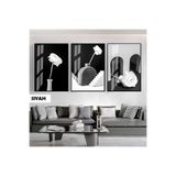 Harika bir ev |Siyah&Beyaz Set Vazoda Gül Bohem Kombini|Çerçeveli Cam Tablo 3Lü Dikey,Siyah 30 x 40