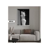 Harika bir ev |Siyah&Beyaz Vazoda Çiçek Modeli 03 |Çerçeveli Temperli Cam Tablo Tekli Dikey,Beyaz 50 x 70