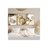 Harika bir ev |Soft-Altın Aynalı Soyut Kombini |Çerçeveli Temperli Cam Tablo 3Lü Dikey,Gold 50 x 70