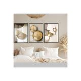 Harika bir ev |Soft-Altın Aynalı Soyut Kombini |Çerçeveli Temperli Cam Tablo 3Lü Dikey,Gümüş 40 x 60