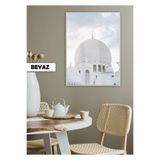 Harika bir ev |Soft Beyaz Cami Dini Modeli |Çerçeveli Temperli Cam Tablo Tekli Dikey,Beyaz 30 x 40