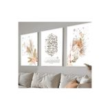 Harika bir ev |Soft Bohem Çiçekli Bakara Ayeti Kombini |Çerçeveli Cam Tablo 3Lü Dikey,Beyaz 30 x 40