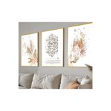 Harika bir ev |Soft Bohem Çiçekli Bakara Ayeti Kombini |Çerçeveli Cam Tablo 3Lü Dikey,Gold 20 x 30