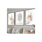 Harika bir ev |Soft Bohem Çiçekli Bakara Ayeti Kombini |Çerçeveli Cam Tablo 3Lü Dikey,Siyah 40 x 60