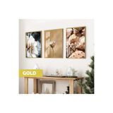 Harika bir ev |Soft Çiçek-Deniz Kabuğu Kombini (Brown)|Çerçeveli Cam Tablo 3Lü Dikey,Gold 40 x 60