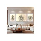 Harika bir ev |Soft İhlas/Nas/Ayetel K. Dini Model|Çerçeveli Temperli Cam Tablo 3Lü Yatay,Beyaz 60 x 190