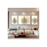Harika bir ev |Soft İhlas/Nas/Ayetel K. Dini Model|Çerçeveli Temperli Cam Tablo 3Lü Yatay,Gümüş 60 x 190