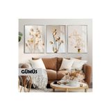 Harika bir ev |Soft Krem Çiçeği-Gül Kombini |Çerçeveli Cam Tablo 3Lü Dikey,Gümüş 20 x 30