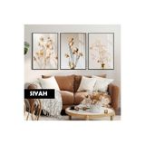 Harika bir ev |Soft Krem Çiçeği-Gül Kombini |Çerçeveli Cam Tablo 3Lü Dikey,Siyah 40 x 60