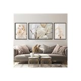 Harika bir ev |Soft Krem Çiçeği-Gül Kombini |Çerçeveli Temperli Cam Tablo 3Lü Yatay,Siyah 60 x 190