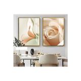 Harika bir ev |Soft Krem Gül Kombini 1|Çerçeveli Cam Tablo 2Li Dikey,Gold 50 x 70
