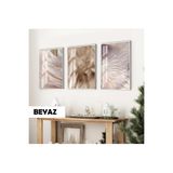 Harika bir ev |Soft Krem Mantar Şakayık Kombini |Çerçeveli Cam Tablo 3Lü Dikey,Beyaz 50 x 70